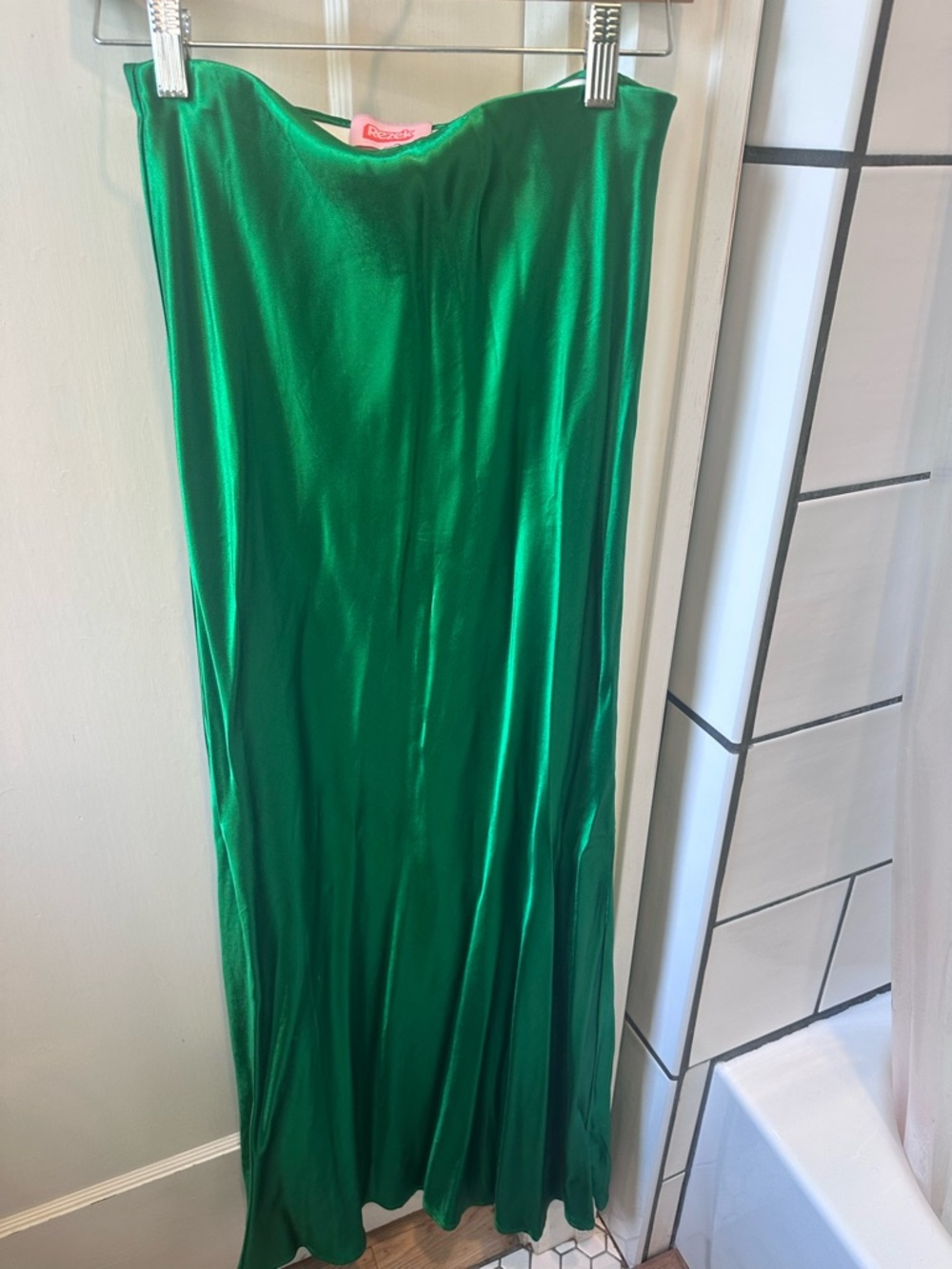 Rezek Studio Satin Maxi Slip Skirt in Bright Green